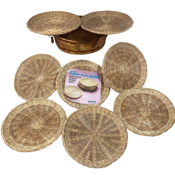 VTG INTERPUR Bamboo Wicker Plates and Basket Holders Four Sets of 8 - Picture 4 of 16